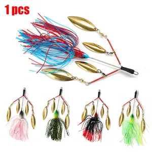 Artificial Mustache Bait Synthetic Rotating Lure with Fish Head Hook and Willow Spinner, Hard Fishing Lure with Glitter Paillettes