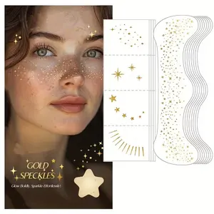 2/12pcs Glitter Makeup Freckle Tattoo Stickers, Star Shiny Eye Patch, Waterproof Face Tattoos for Christmas Party Gifts