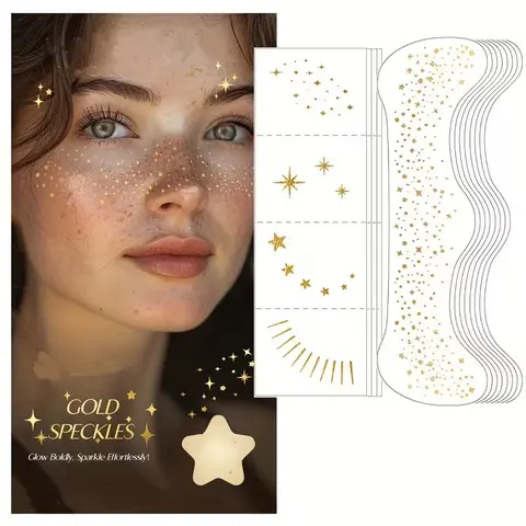 2/12pcs Glitter Makeup Freckle Tattoo Stickers, Star Shiny Eye Patch, Glitter Freckles Face Tattoo, Waterproof Face Tattoos for Events, Masquerade Balls, Celebrations, Mardi Gras, Christmas Party Gifts, Themes