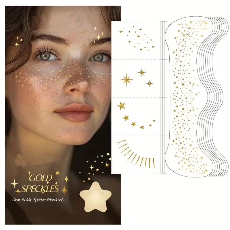 2/12pcs Glitter Makeup Freckle Tattoo Stickers, Star Shiny Eye Patch, Waterproof Face Tattoos for Events, Masquerade Balls, Celebrations, Mardi Gras, Christmas Party Gifts, Themes