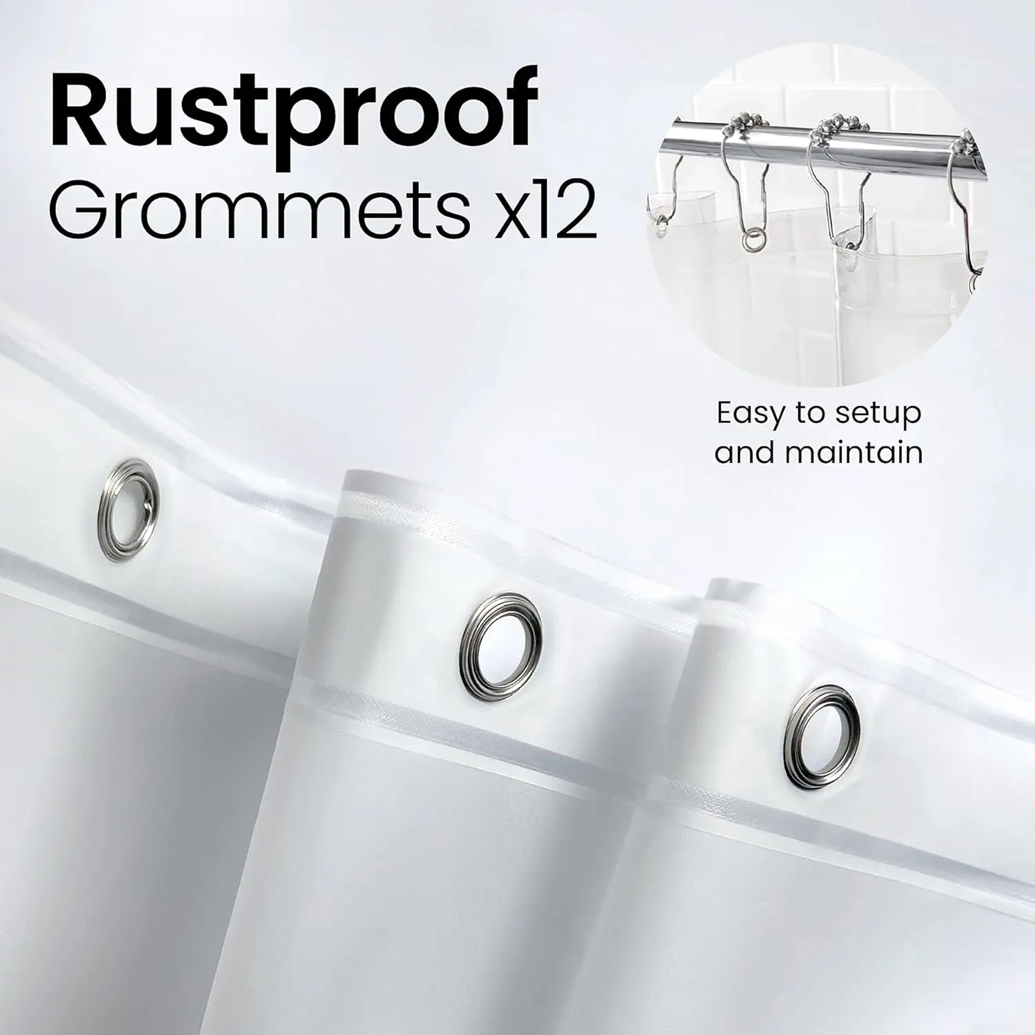 Shower Curtain PEVA 8G, 72x72 Inch Waterproof Clear | Non-toxic shower liner, waterproof plastic shower curtain, rust-proof grommets, weighted magnets, bathroom accessories