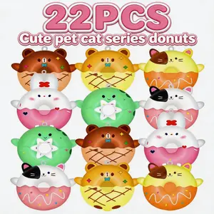 22 Piece Cute Cat Series Donuts Squishy Toys, Slow Rebound Stress Relief, Multi-Color Pack, Ideal for DIY Crafts, Gifts, Decorations