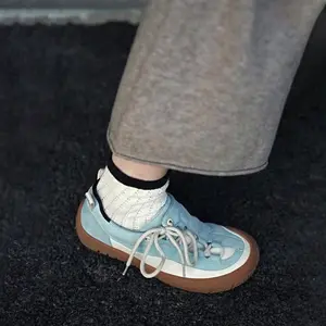 Blue round-toe flat-soled lace-up versatile casual shoes for women, new thick-soled outdoor sports shoes, flat-soled women's shoes, German training shoes