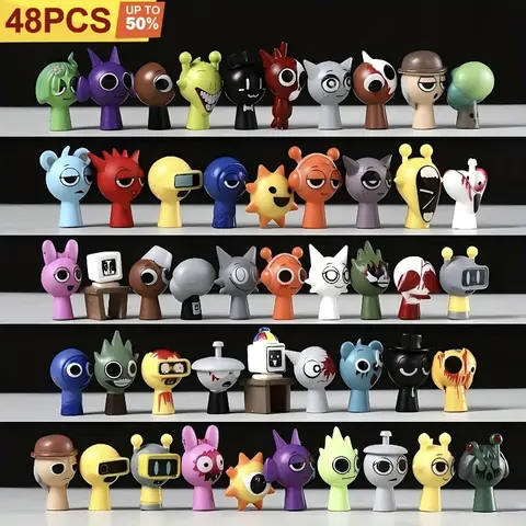 Sprunki Model Figure Mega Collection - 48-Pcs Set with Phase 1-3 Transformations, 20-Character Full Set, 2 Inches Size, 48 to Collect All, Bright Music Game Collectible Dolls, Whimsical Anime Styles, Cake Toppers, Kids & Anime Fans Birthday Gifts
