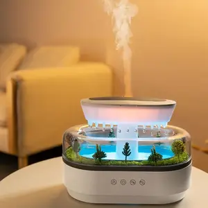 Raindrop Humidifier Diffuser, Novel Night Light with 8 Color Changes, Mist Humidifier with Plant Landscape Effect and Noise, Desk Bedside Relaxing Aroma Diffuser
