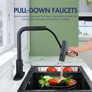 Kitchen Faucets with Pull Down Sprayer,Waterfall Kitchen Sink Faucet,Commercial Utility Stainless Steel Kitchen Faucets,Single Handle Kitchen Sink Faucet with Pull Down Sprayer for 3 Function