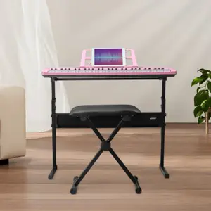 GEP-110 61 Key Keyboard with Piano Stand, Piano Bench, Built In Speakers, Headphone, Microphone, Music Rest, LED Screen, 3 Teaching Modes for Beginners