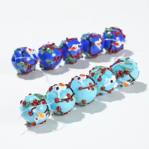 Hand-Painted Begonia & Bird Glass Bead DIY Bracelet/Necklace Set