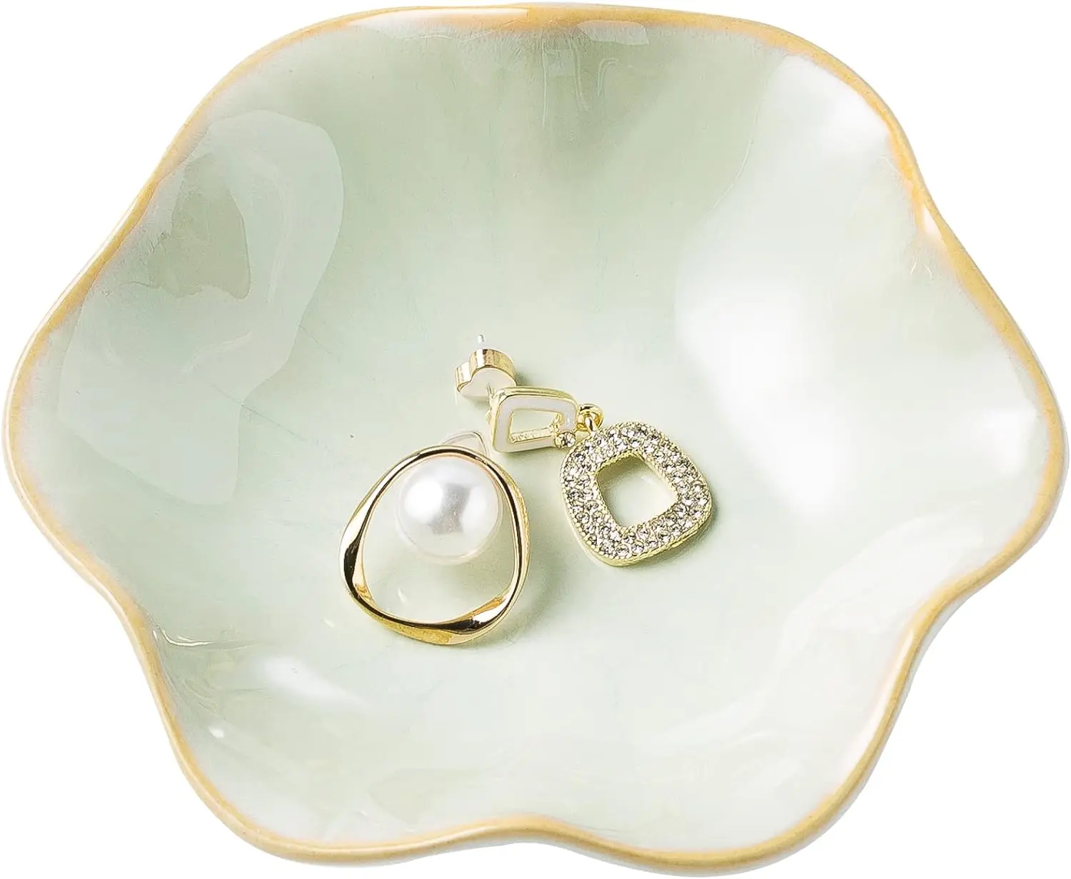 Jewelry Dish Tray, Ring Dish, Ceramic Trinket Tray, Key Bowl, Decorative Plate, for Friends Sisters Daughter Mother(Light Green) Organiser Boxes