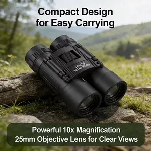 Compact 10x25 Binoculars with Lanyard and Storage Bag, Foldable Outdoor Enthusiast Choice, Camping Supplies, Multi-Coated Lens, 15mm Eyepiece Diameter, Camping Gear