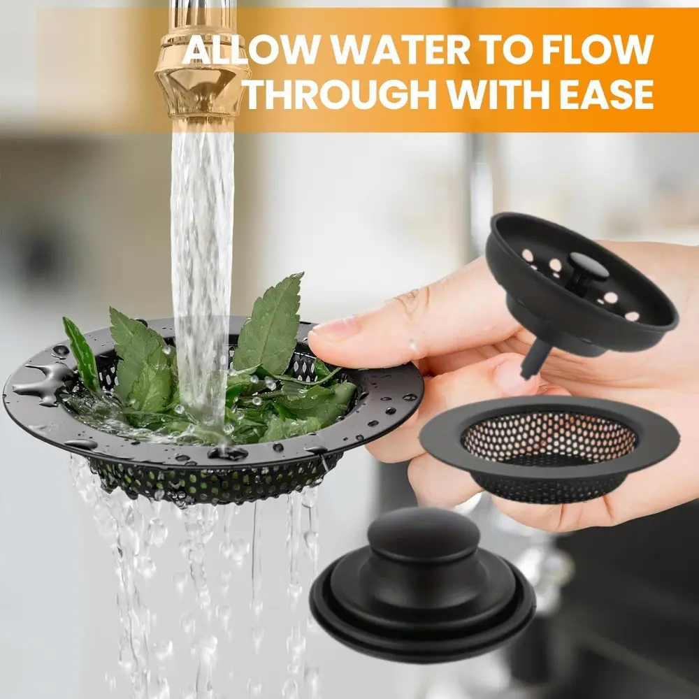[Stainless Steel Strainer Set with Filters] Premium Kitchen Sink Stopper Strainer Set Universal Basket Strainer Filters with Anti-Clog Drain Plugs, Perforated Basket Drain Sieve, Durable Stainless Steel Construction, Easy To Clean and Install