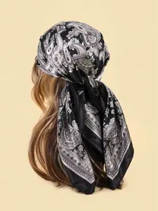 Women's Paisley Print Scarf, Large Square Silk-Feel Shawl, Elegant Headscarf Accessory, Perfect for Fashion & Daily Wear