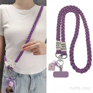 Includes shipping fee. Phone lanyard crossbody, braided ponytail rope, Instagram-style outdoor phone strap for women, long design—ideal for travel, sightseeing, and shopping.