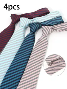 Men's Striped Business Tie Set, Formal 7cm Polyester Hand-Tied Long Necktie, Ideal for Business & Wedding Occasions