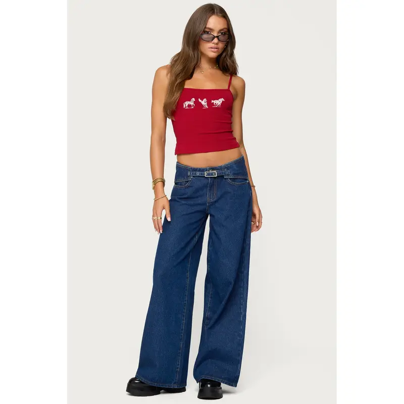Edie Belt Detail Low Rise Baggy Jeans