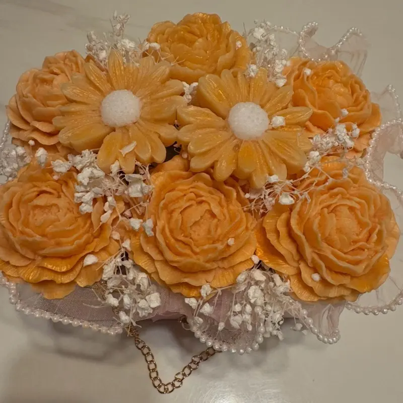 Personalized Handmade Floral Candle Arrangement, Customizable Color & Scent Decor Aroma Flower