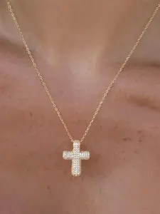 Golden and Silvery Women's Hypoallergenic Forever Blessed Cross Necklace Sparkling CZ Necklace Cubic Zirconia Necklaces