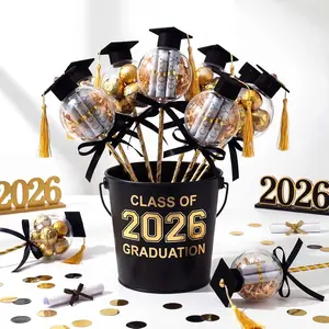 12 Pcs Graduation Candy Money Jars Gift Boxes Pack with Doctorial Hat Tassels Black Bow 2026 Graduation Gum Acrylic Container for School Party Gifts Party Decoration