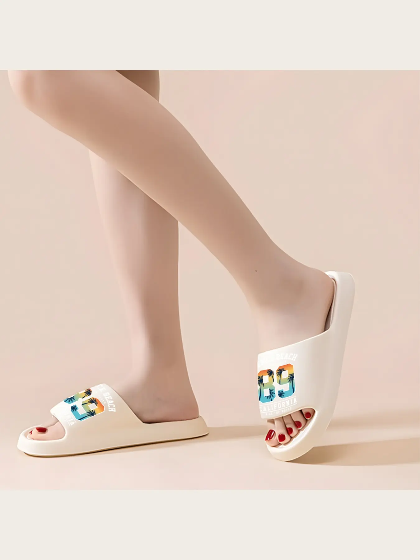 Retro 80s 90s Inspired Beach Slippers with Palm Tree Sunset Print Summer Casual Sandals for Women Men Lightweight Non Slip Pool Shoes Vacation Footwear Comfortable Flat Slides