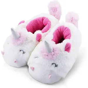 KF5-SK17  Girls Unicorn Slippers for Toddler Kid Comfortable Wave-like Cozy Soft House Slippers for Toddler Girl
