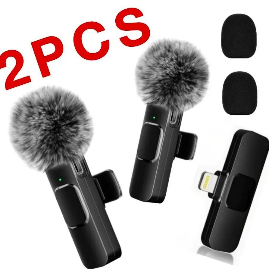 Wireless Mini Lavalier Lapel Microphones (2-Pack) for Lightning Port, Type C (iPhone 14 Earlier, iPhone 15) - Clip-On Mic for Content Creators, Audio Video Recording, Type C (Iphone 15)
