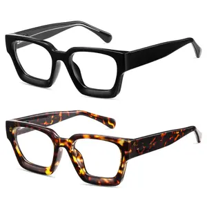 Oversized Reading Glasses for Women Oprah Style Blue Light Blocking Computer Readers Square Thick Frame Spring Hinge Fashion Eyewear Readers（C1Black +C2Demi）