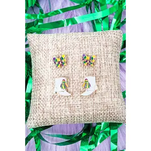 Mardi Gras Spirit Earrings 2 Pair Set