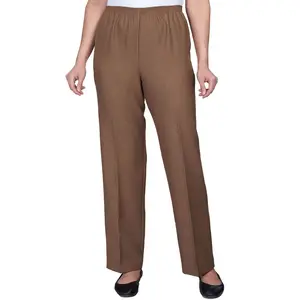 Alfred Dunner Petite Women's Classic Signature Elastic Waist Textured Trousers , Taupe , 12P