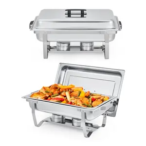 Chafing Dishes for Buffet, 2/4 Pack 8QT Rectangular Stainless Steel Food Warmer with Lid & Foldable Frame, Silver Catering Supplies for Buffet, Parties and Wedding Banquets