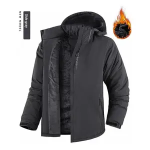 Outdoor Windproof Waterproof Plus Size Mountaineering Jacket Winter Fleece Thick Warm Softshell Coat Men's Cotton Jacket Side Grey Thermal Lined OuterwearGift