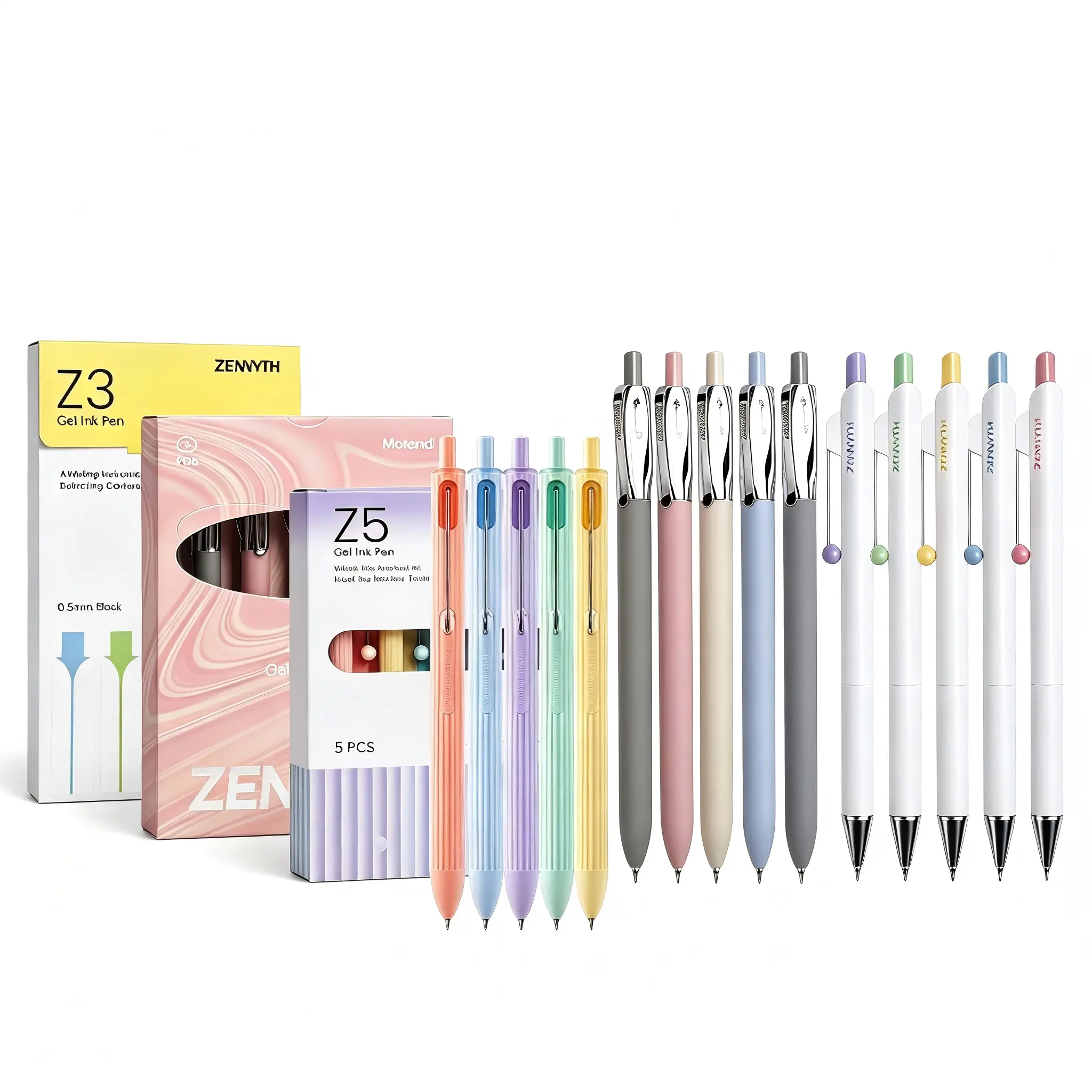 Macaron Gel Pen 3-Series Bundle, 5-Pack 0.5mm Black Retractable Neutral Ink - Z3 2-Tone, Z4 Morandi Matte, Z5 Vertical Ribbed Pastel Writing Tools for Students, Office Stationery Gift