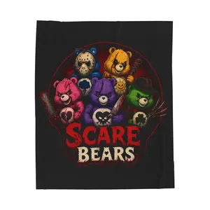 Scare Bears Velveteen Plush Blanket | Horror Teddy Character Design Home Decor Couch Festival Party Gift, Kids Blanket Travel Birthday Anniversary Holiday Christmas Halloween
