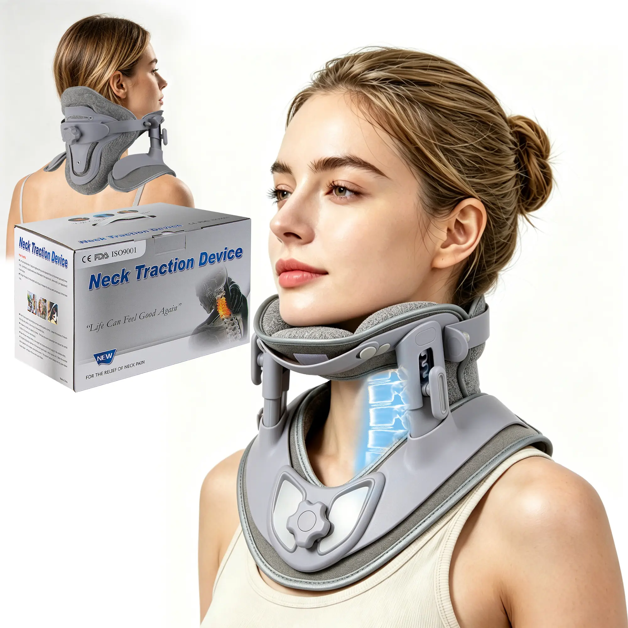 Cervical Traction Device - Lightweight Neck Stretcher Brace for Discomfort Relief, Spine Decompression Support Collar, Ergonomic Stabilizer for Home & Office Use