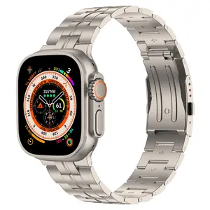 Men's Titanium Bracelet Strap with Double Button Clasp for apple watch ultra，Compatible with apple watch，Valentine's Day Gift, Titanium watch band Accessories Wearable Micro