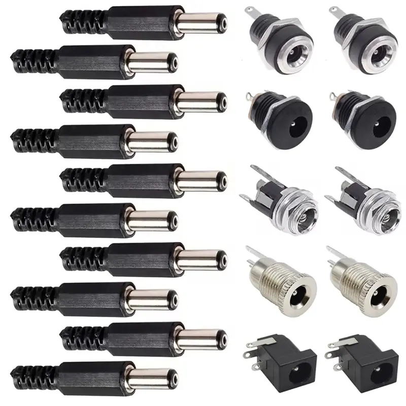 10Pairs DC Power Supply Jack Socket Female Panel Mount Connector 3-Pin 5.5x2.1mm 5.5mm*2.5mm Male DC Power Plug