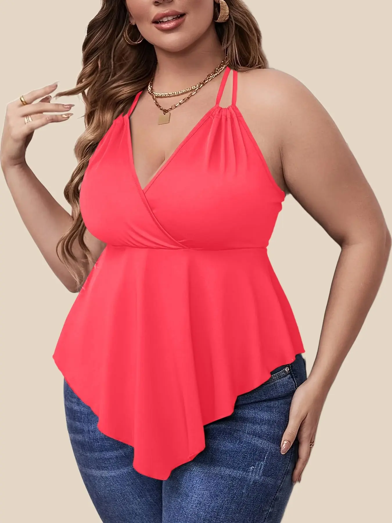 Summer Style Maximize! Plus Size Chic Backless Sleeveless Slimming Spaghetti Strap Top, Casual Sleeveless Crop, Easy Wear Good Figure, Summer, Date Night, Plus Size Girls, Slim Fit, Womenswear