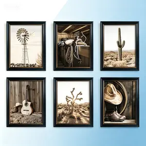 Western Wall Decor for Home - 11x14 Rustic Farmhouse Bathroom Poster - Boho Cowboy Art for Men Women - Old West Ranch Room Decor - White Picture Wall Art - Country Cactus Windmill Print - Southern Farm House