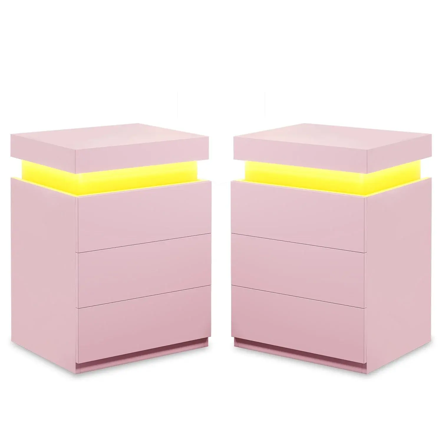 SIKAIC 2PCS Blush Pink Contemporary Child-Safe Built-In Minimalist Drawer-Equipped Nightstands - Indoor Furniture with Built-in LED Lights, Integrated Charging Station, Child-Safe Bedside Tables, Built-In Bedside Tables