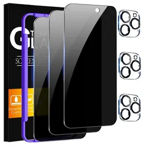 3 Pack Tempered Glass Privacy Screen Protector for iPhone 16 Plus with 3 Pack Camera Lens Protector, 9H Hardness, Bubble Free, Case Friendly -USA