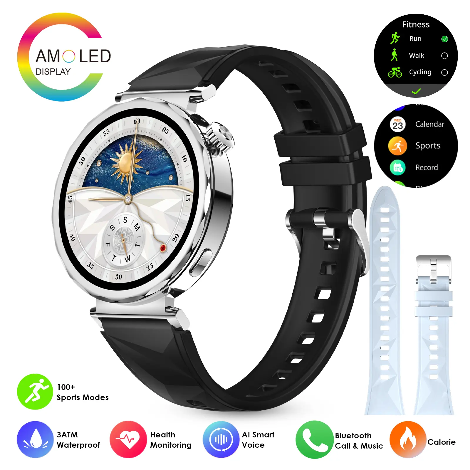 AURAFIT AM35 Smartwatch - Ultra-Thin IP67 Waterproof Wearable Device with AMOLED Display, ChatGPT AI Translator, Bluetooth Calling, 150 Sports Modes, Heart Rate SpO2 Sleep Tracking, Silicone Band, Android Compatible, Walking Monitor, Unisex Gift