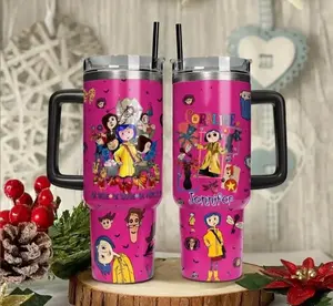 Coraline Inspired Tumbler 20oz 40oz, Gothic Doll Aesthetic Travel Mug, Creepy Cute Fan Gift 2026, Cup With Handle & Straw