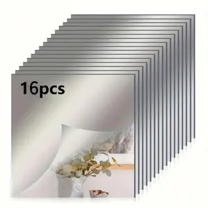 16pcs Large Acrylic Mirror Tiles - 5.91-inch Square Self-Adhesive Tiles for Living Rooms, Bathrooms, Shower Areas, and Dressing Rooms. Easy installation with adhesive backing. Modern home décor, Sticker Decoration, compatible with various surfaces.