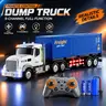 Remote Control Dump Truck, 9-Channel Full-Function Unisex Kids Toy for 6-13+, ABS Plastic Rechargeable RC Semi Truck with LED Lights, Horn & Music Fun, Auto Demo, Detachable Container, Trailer Speed Boost, Batteries Included