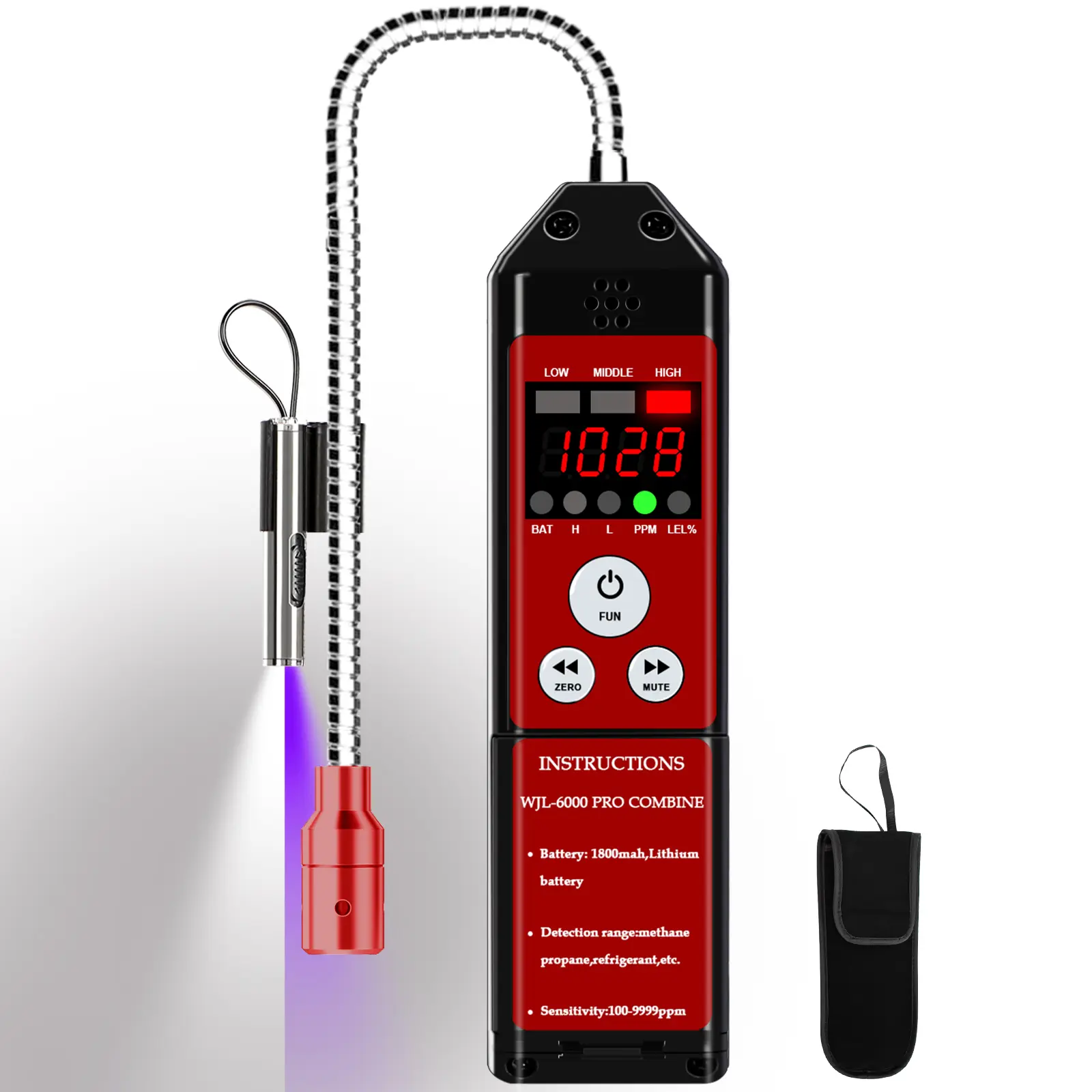 Natural Gas Leak Detector, Aprvtio WJL-6000PRO Refrigerant Leak Detector with Audio Visual Alarm, 1800mAh Rechargeable Battery,PPM LEL% Diaplay for Home Natural Gas Propane Methane Portable Gas Sniffer