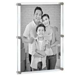 Azar Displays Floating Acrylic Wall Frame with Silver Stand Off Caps: 30" x 40" Graphic Size, Overall Frame Size: 34" x 44", 1-Pack, Clear