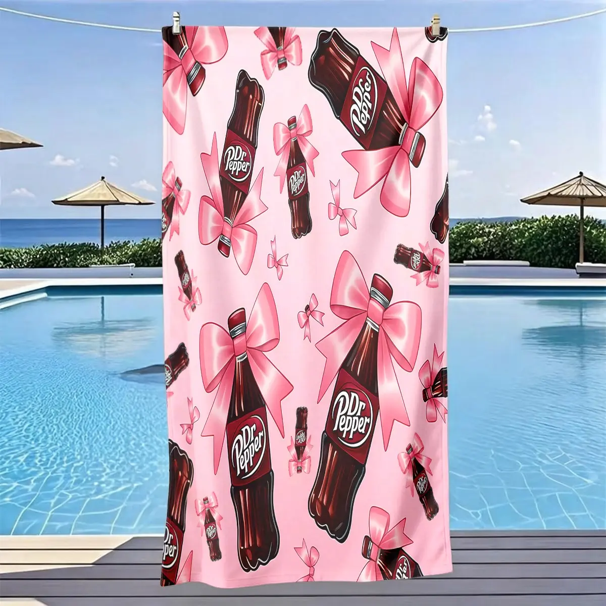 Bow Pepper Dr. Soda Bottle Theme Beach Towel, Absorbent Towel, Quick Drying Absorbent, Fast Drying Ultra Soft Polyester Fiber, Multi-Purpose Yoga Travel Swimming Camping, Design Beach Towel, Quick Dry Towels