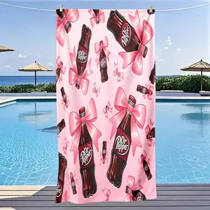 Bow Pepper Dr. Soda Bottle Theme Beach Towel, Absorbent Towel, Fast Drying Ultra Soft Polyester Fiber, Multi-Purpose Yoga Travel Swimming Camping