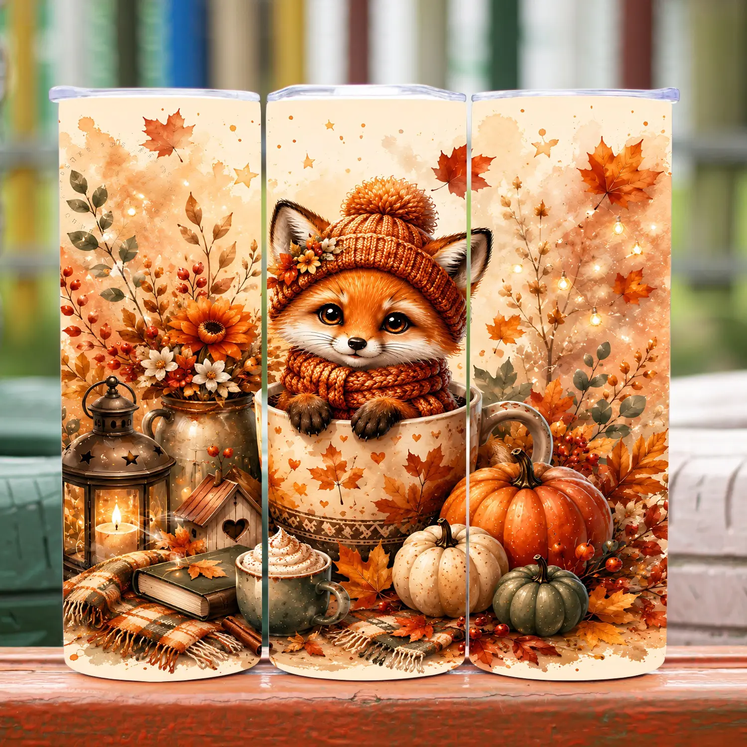 Fall Season Fox 20oz Stainless Steel Tumbler with Lid and Straw unique