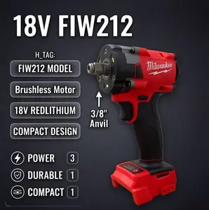 Milwaukee 18V FIW212 Brushless 3/8" Compact Cordless Impact Wrench, Great for Auto Repair, Workshop Use & Home Renovation