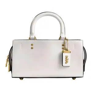 COACH Rogue 26 Glove-Tanned Leather Zip-Top Shoulder Crossbody Handbag in Medium Size for Women in White